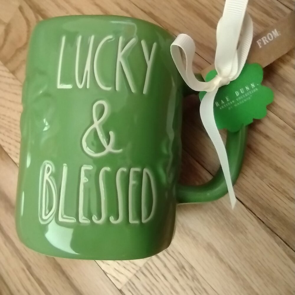NWT Hand Crafted Rae Dunn Irish Lucky & Blessed Mug